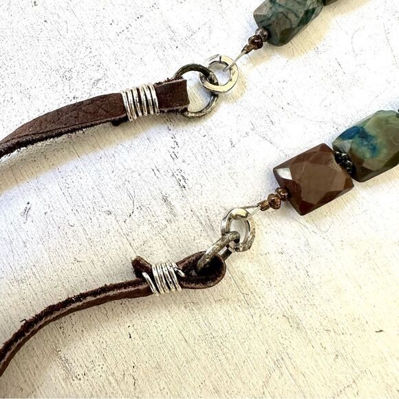 Leather cord beaded pendant tassel necklace - Picture 11 of 11